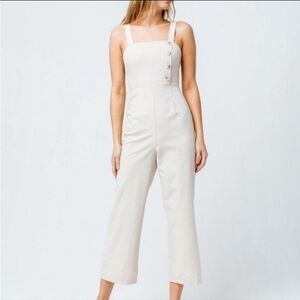 Sky and Sparrow Beige Linen Blend Sleeveless Jumpsuit
